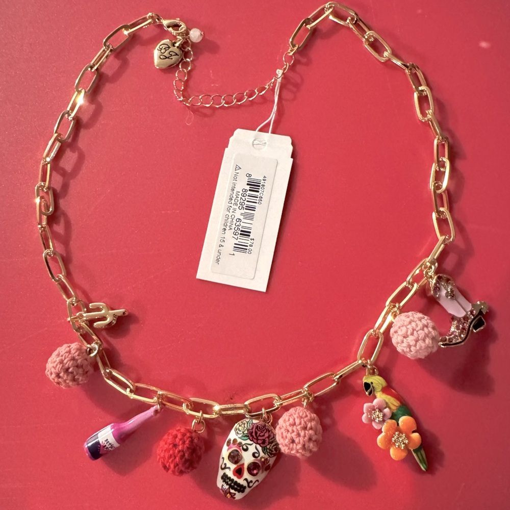 Gold Charm Necklace with Colorful Accents